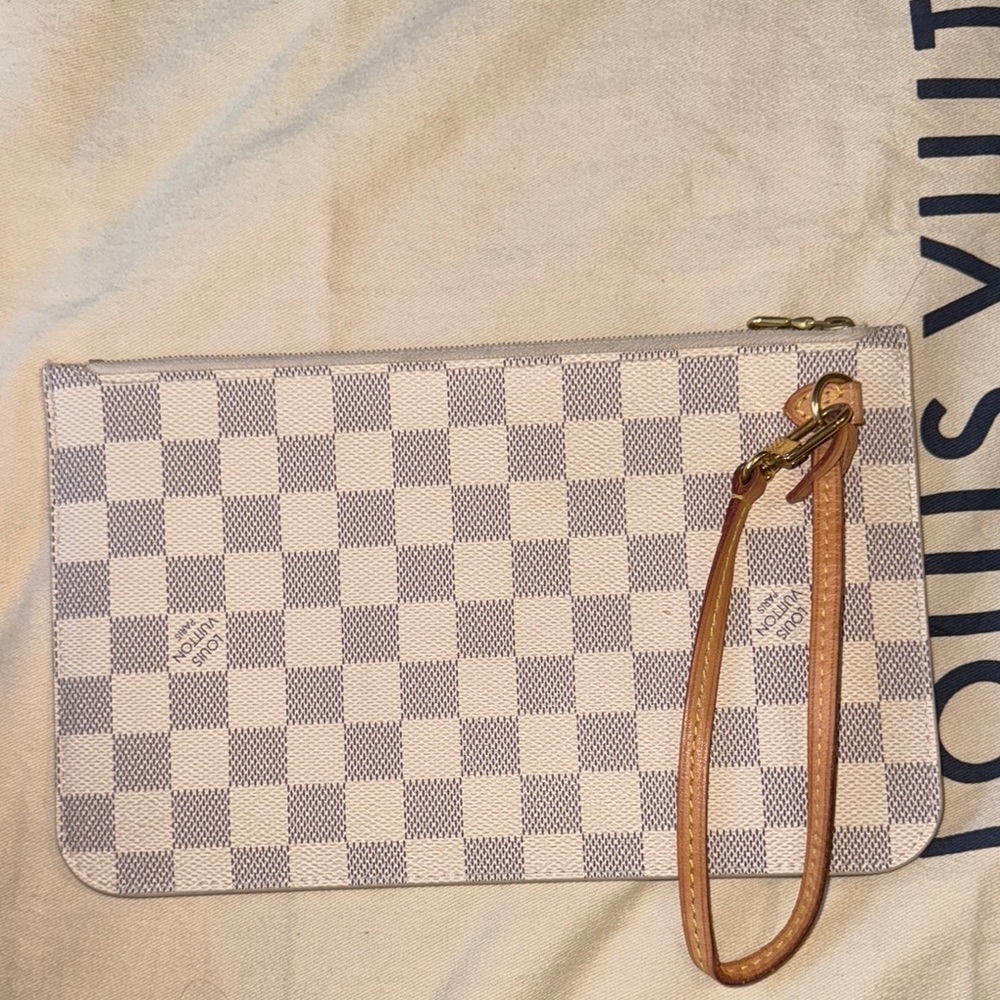 Louis Vuitton White and Tan Damier Azur Wristlet
